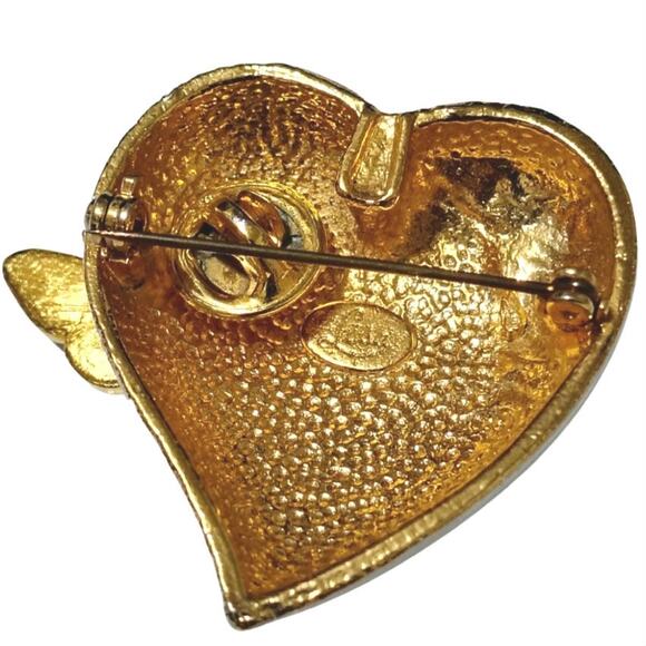 1970s Lisa Heart Brooch Removable Butterfly Lapel Pin Metal Alloy Enamel Vintage - Picture 5 of 8